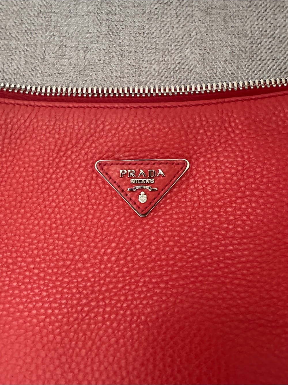 Prada Vibrant Red Pebbled Leather Shoulder Hobo - Picture 2 of 6